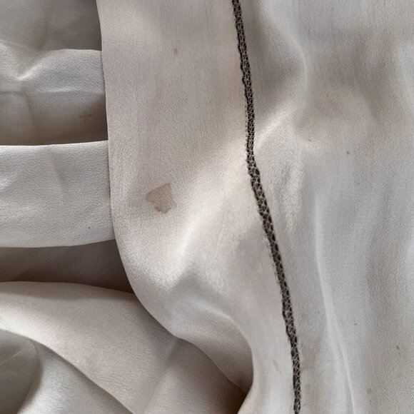 Vintage Silk Embroidered Beaded Scarf Shawl Stole Wrap Fringe Beige Soft 104x26” - Picture 14 of 16